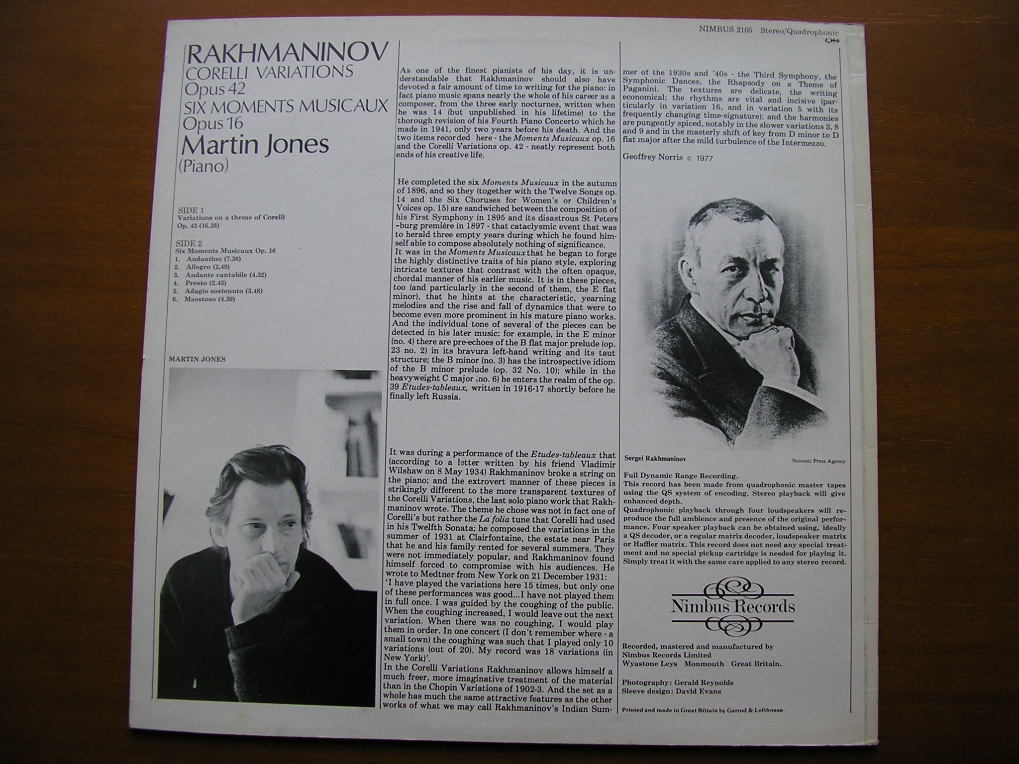 RACHMANINOV: CORELLI VARIATIONS / SIX MOMENTS MUSICAUX Op. 16     MARTIN JONES      NIMBUS 2105