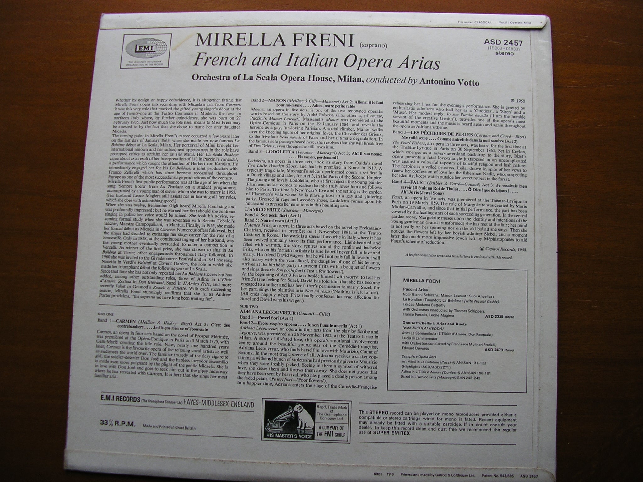 MIRELLA FRENI SINGS FRENCH & ITALIAN ARIAS: GOUNOD / BIZET / MASSENET / CILEA / MASCAGNI     LA SCALA / VOTTO     ASD 2457