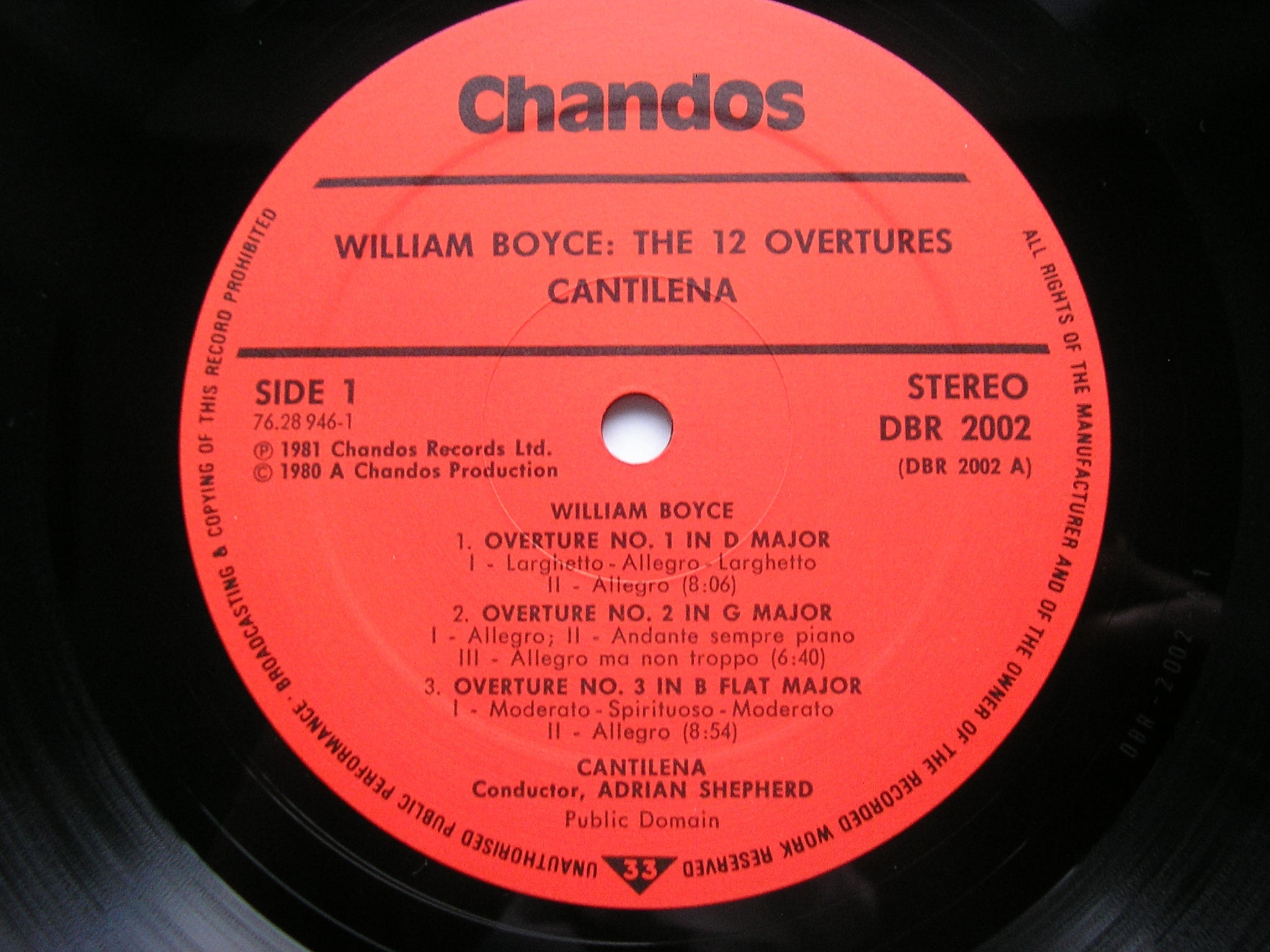BOYCE: 12 SYMPHONIES     CANTILENA / ADRIAN SHEPHERD    DBR 2002