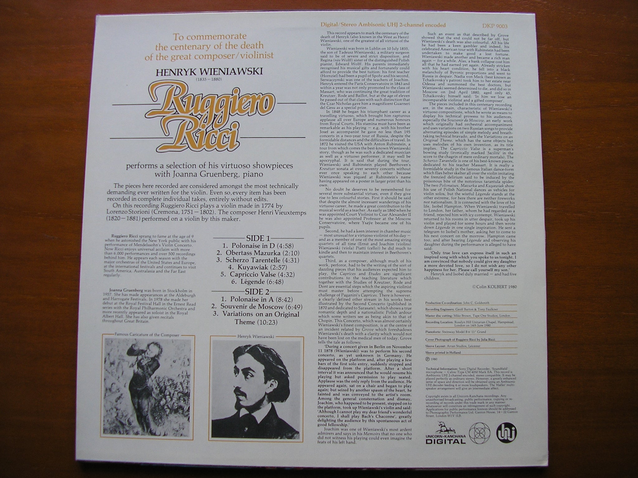 WIENIAWSKI: VIRTUOSO SHOWPIECES     RUGGIERO RICCI     DKP 9003
