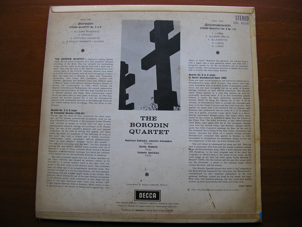 SXL 6036 BORODIN: STRING QUARTET No. 2 / SHOSTAKOVICH: STRING QUARTET No. 8 BORODIN QUARTET