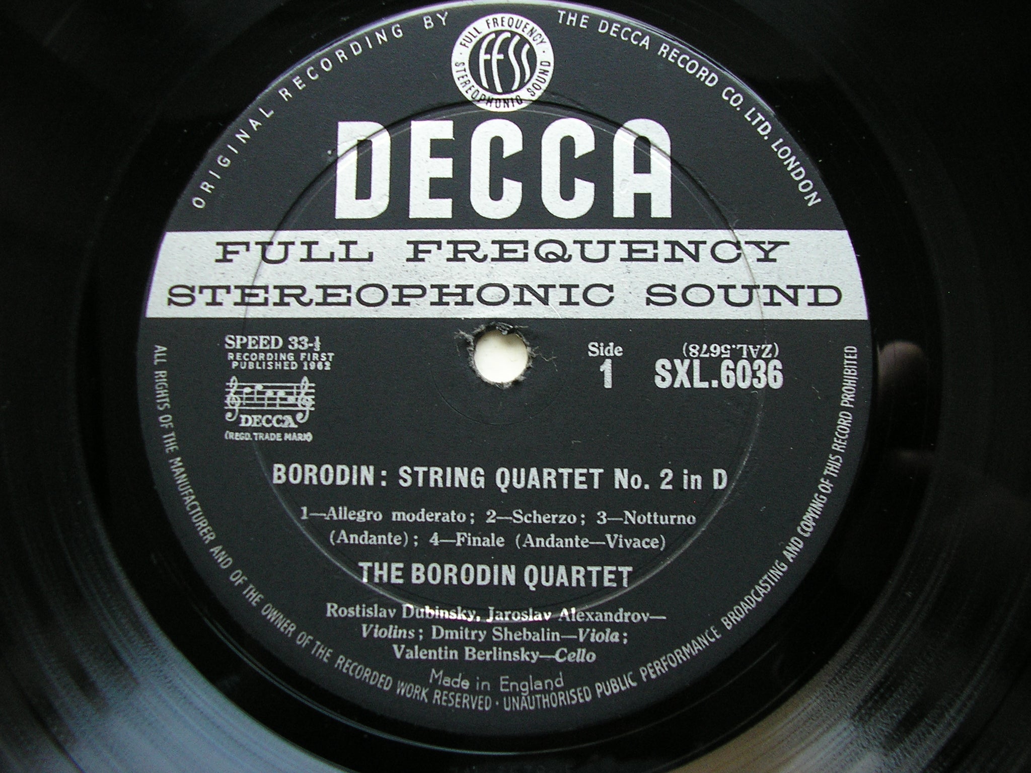 SXL 6036 BORODIN: STRING QUARTET No. 2 / SHOSTAKOVICH: STRING QUARTET No. 8 BORODIN QUARTET