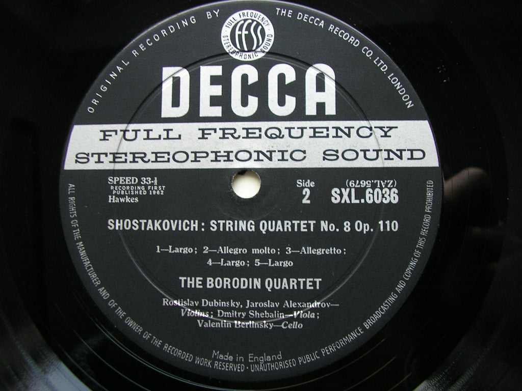 SXL 6036 BORODIN: STRING QUARTET No. 2 / SHOSTAKOVICH: STRING QUARTET No. 8 BORODIN QUARTET