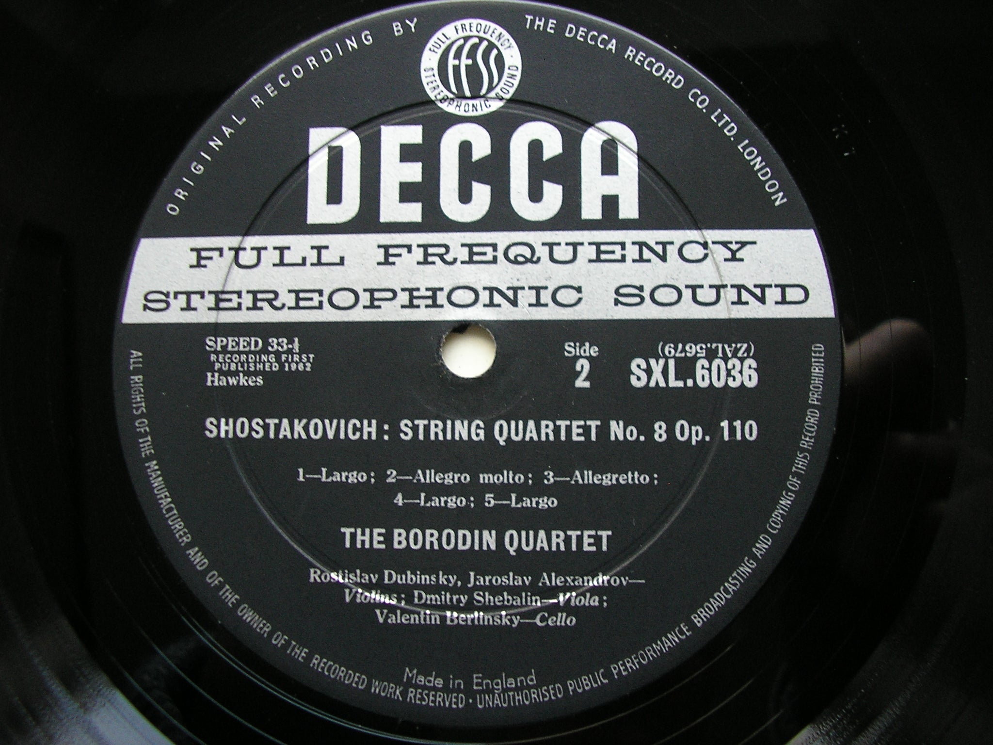 SXL 6036 BORODIN: STRING QUARTET No. 2 / SHOSTAKOVICH: STRING QUARTET No. 8 BORODIN QUARTET