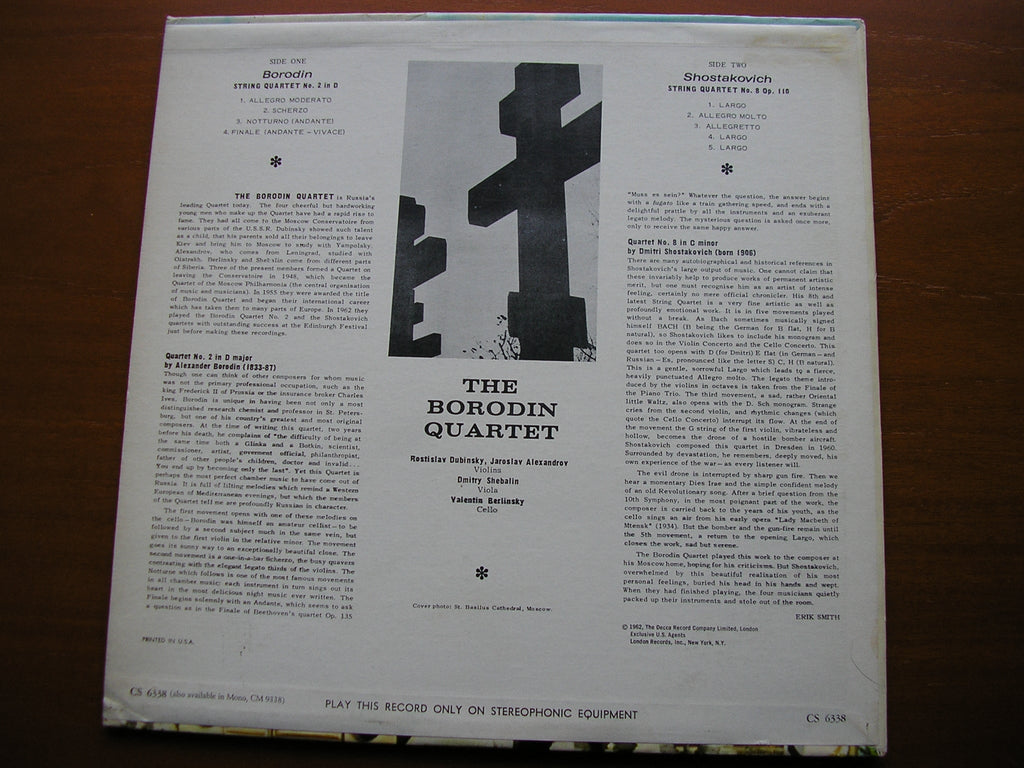 BORODIN: STRING QUARTET No. 2 / SHOSTAKOVICH: STRING QUARTET No. 8   BORODIN QUARTET   CS 6338