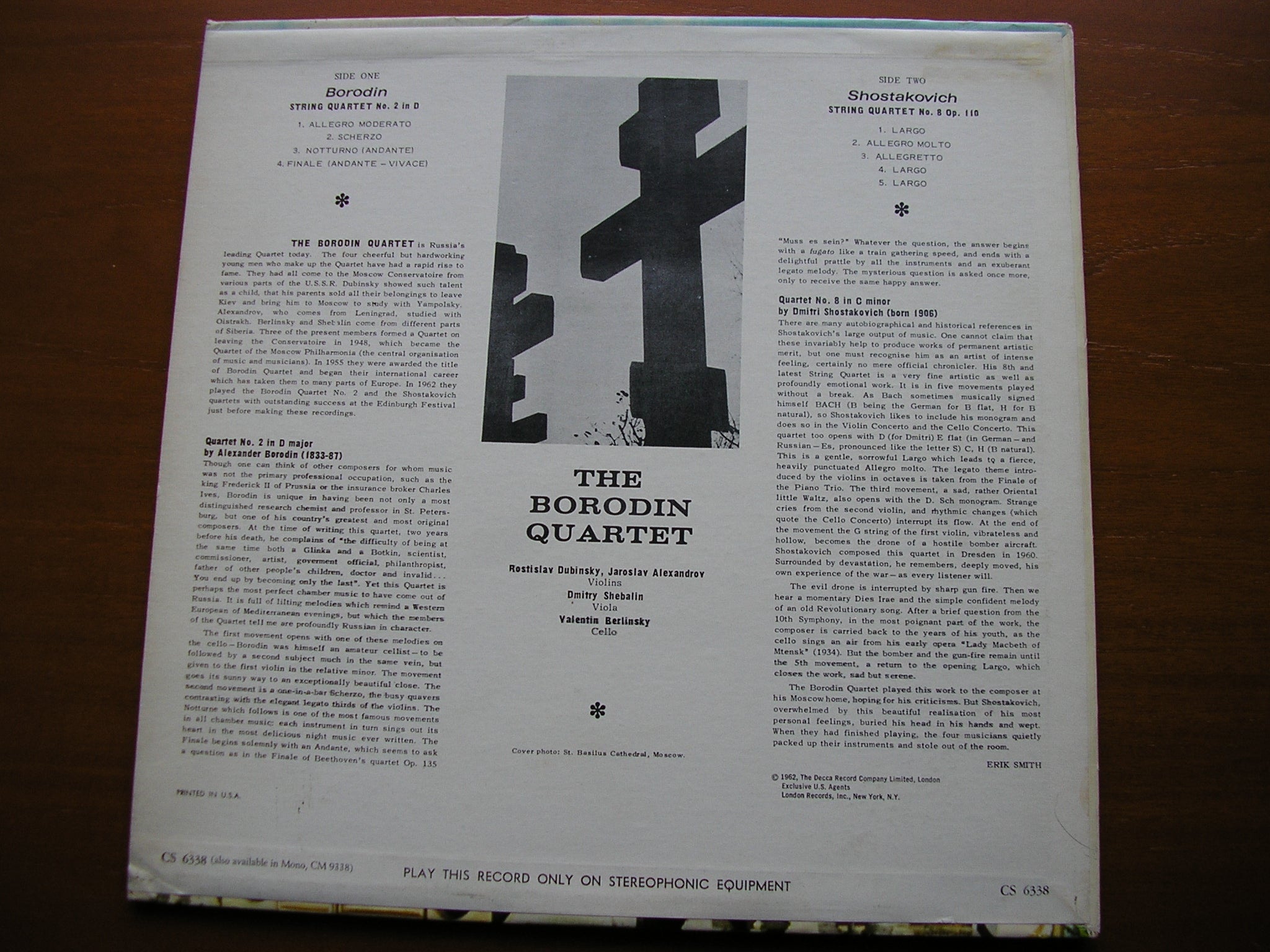 BORODIN: STRING QUARTET No. 2 / SHOSTAKOVICH: STRING QUARTET No. 8   BORODIN QUARTET   CS 6338