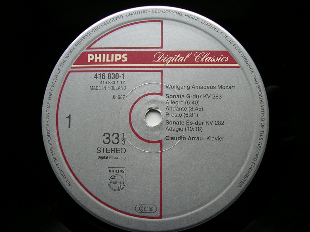 MOZART: PIANO SONATAS  K282 in E / K283 in G / K545 in C       CLAUDIO ARRAU       416 830