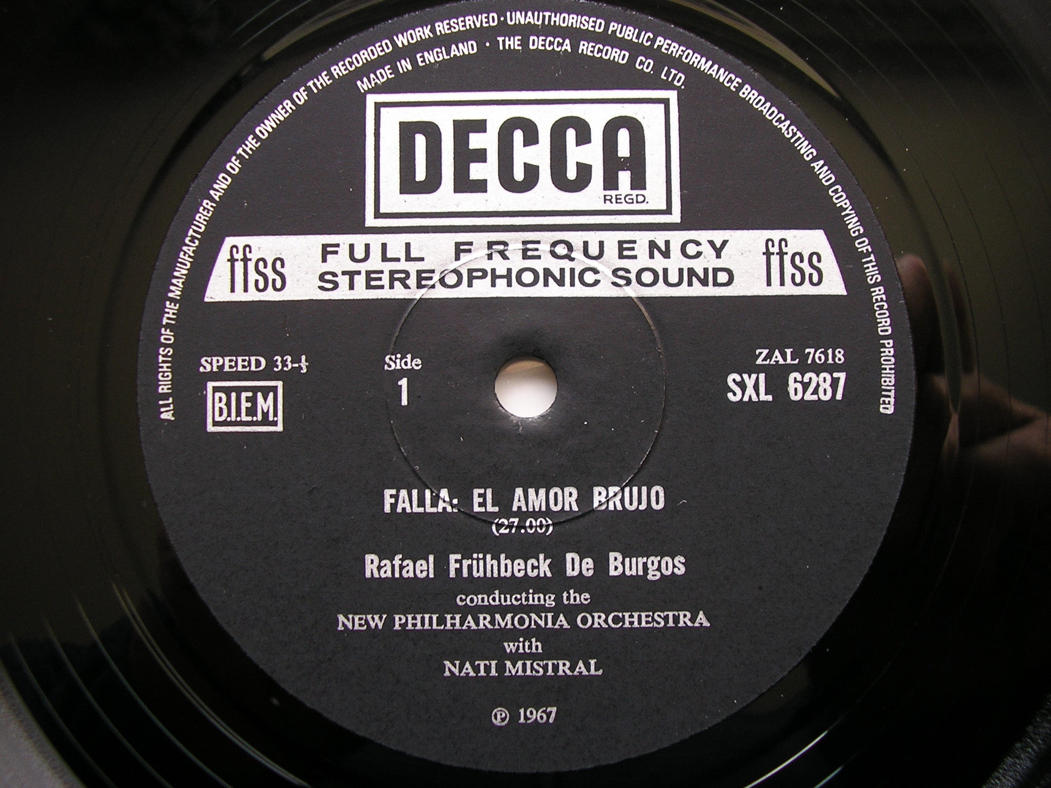 SXL 6287 FALLA: EL AMOR BRUJO / RAVEL: PAVANE / ALBORADA DE BURGOS / NEW PHILHARMONIA