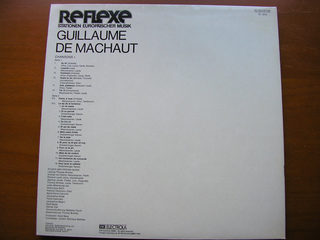 GUILLAUME DE MACHAUT  CHANSONS 1        STUDIO OF EARLY MUSIC / BINKLEY   063-30 106