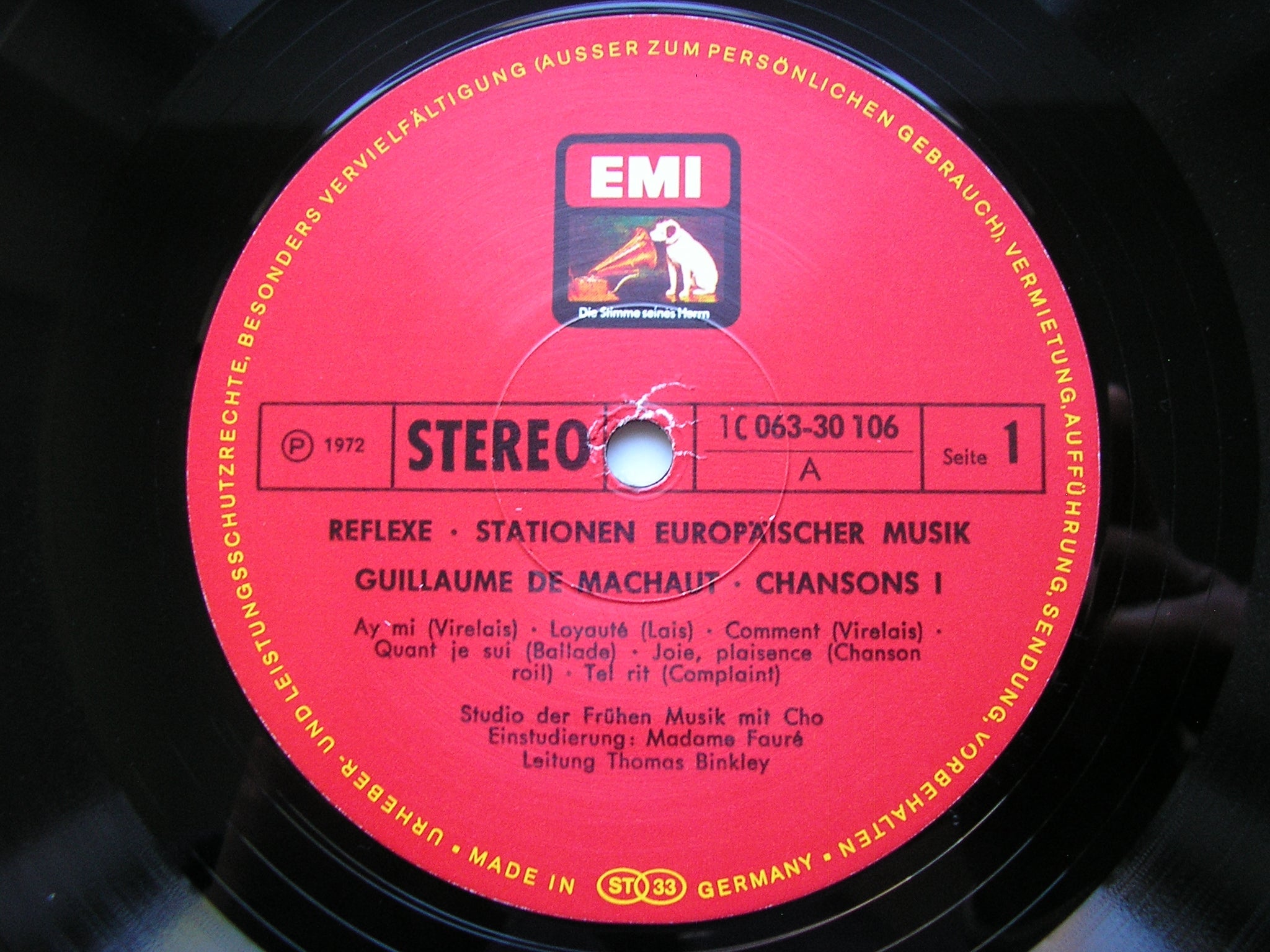 GUILLAUME DE MACHAUT  CHANSONS 1        STUDIO OF EARLY MUSIC / BINKLEY   063-30 106