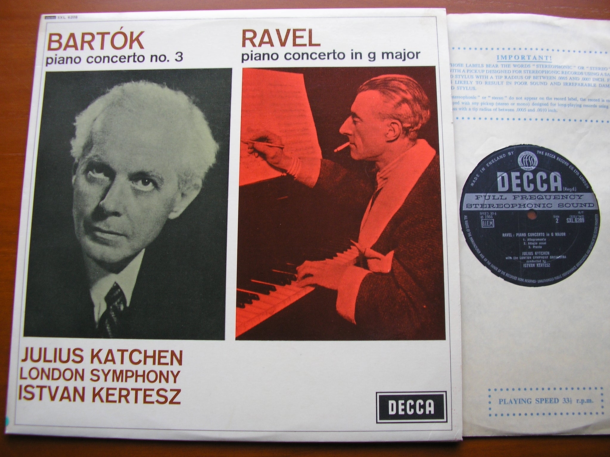 SXL 6209 BARTOK: PIANO CONCERTO No. 3 / RAVEL: PIANO CONCERTO in G JULIUS KATCHEN / LSO / ISTVAN KERTESZ