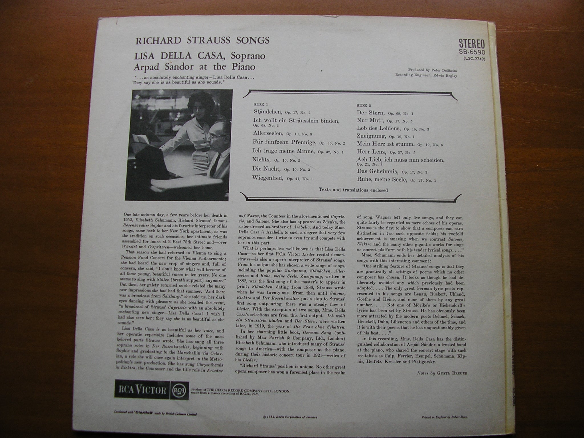 STRAUSS: SONGS   LISA DELLA CASA / ARPAD SANDOR     SB 6590