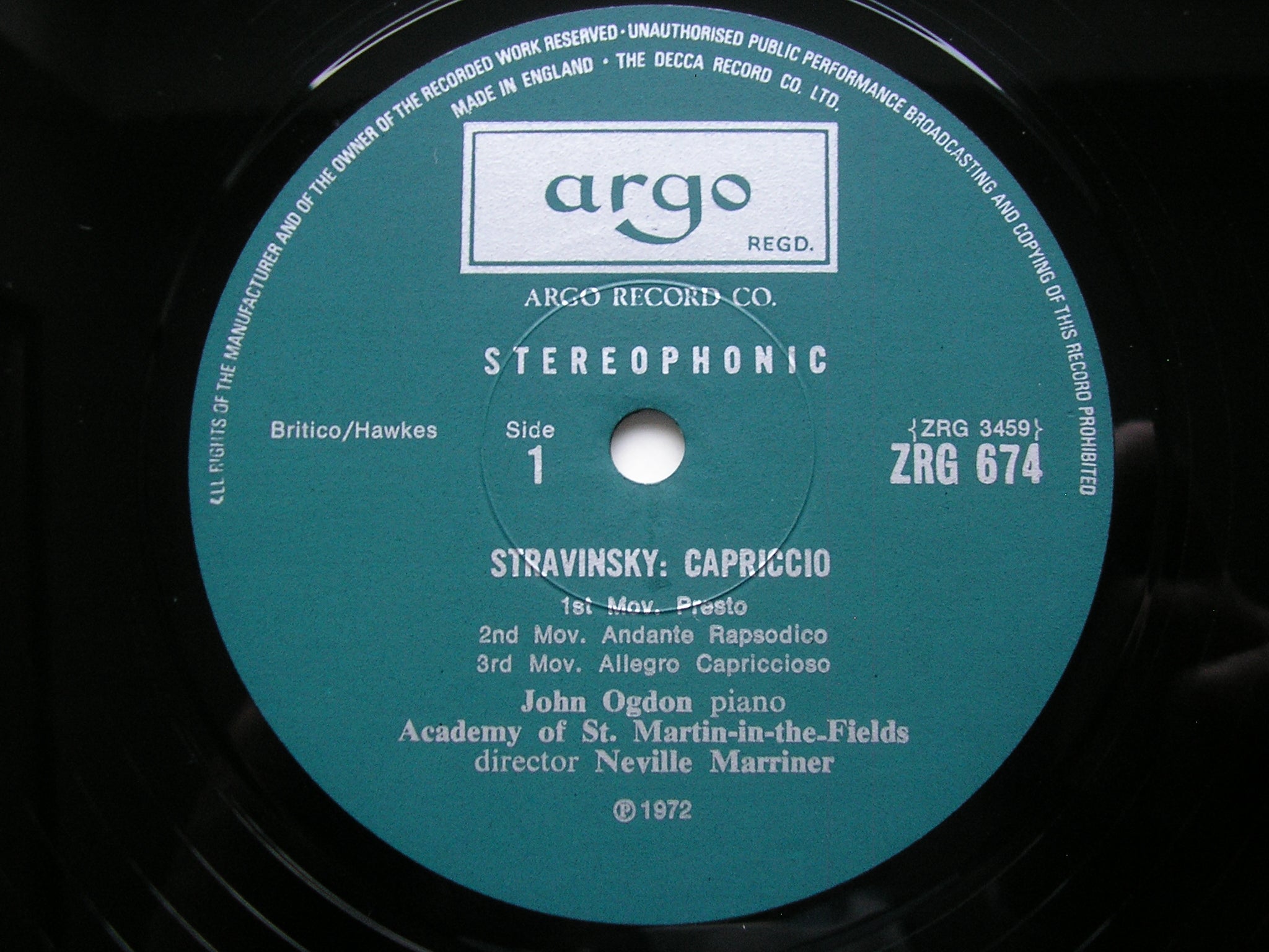 SHOSTAKOVICH: CONCERTO FOR PIANO, TRUMPET & STRINGS / STRAVINSKY: CAPRICCIO OGDON / WILBRAHAM / ASMIF / MARRINER ZRG 674