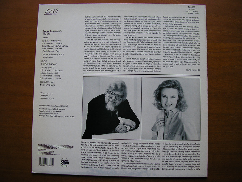 RACHMANINOV: SUITES Nos. 1 & 2  FOR TWO PIANOS / PRELUDE / RUSSIAN RHAPSODY     OGDON / LUCAS      DCA 636