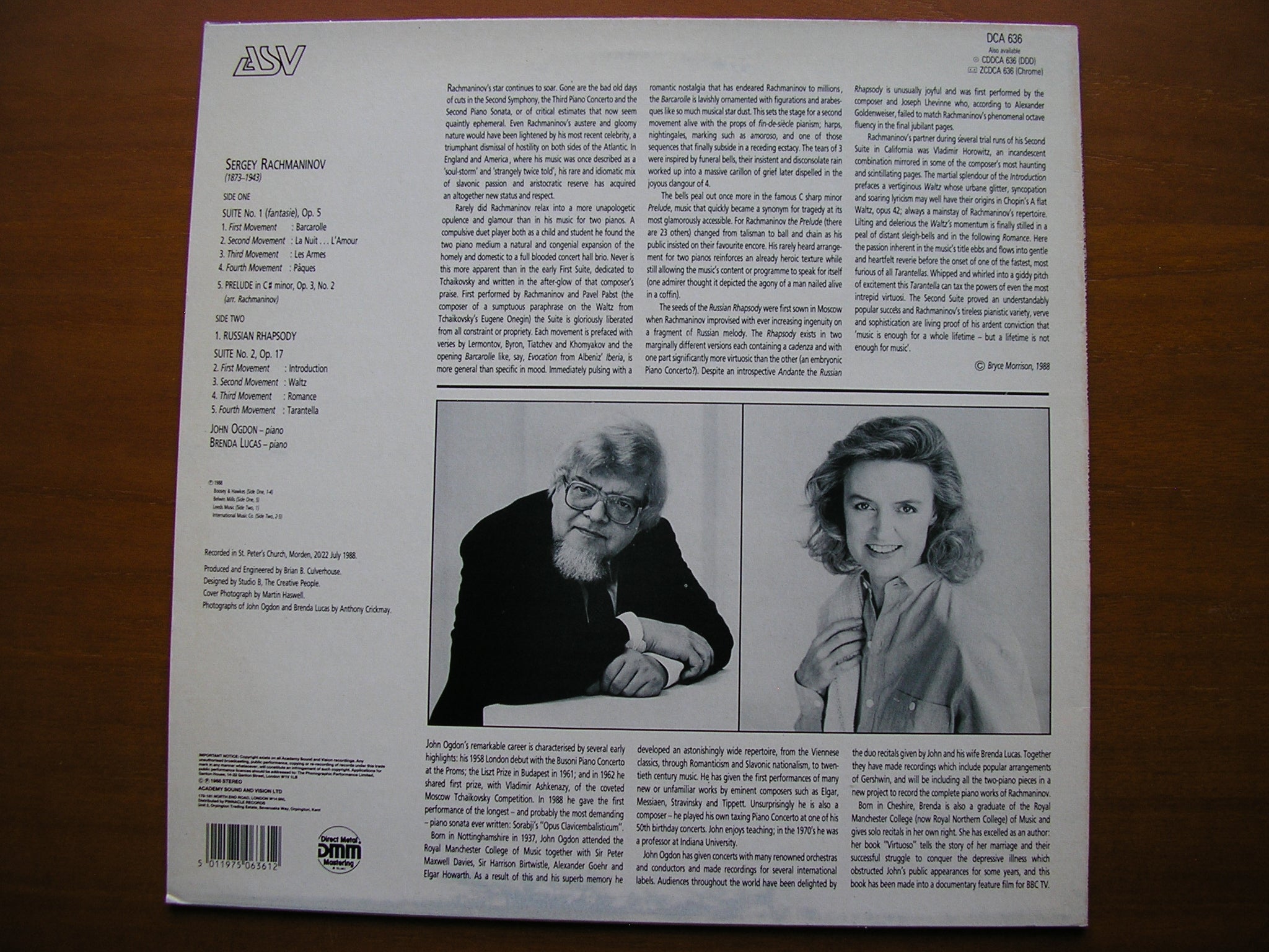 RACHMANINOV: SUITES Nos. 1 & 2  FOR TWO PIANOS / PRELUDE / RUSSIAN RHAPSODY     OGDON / LUCAS      DCA 636