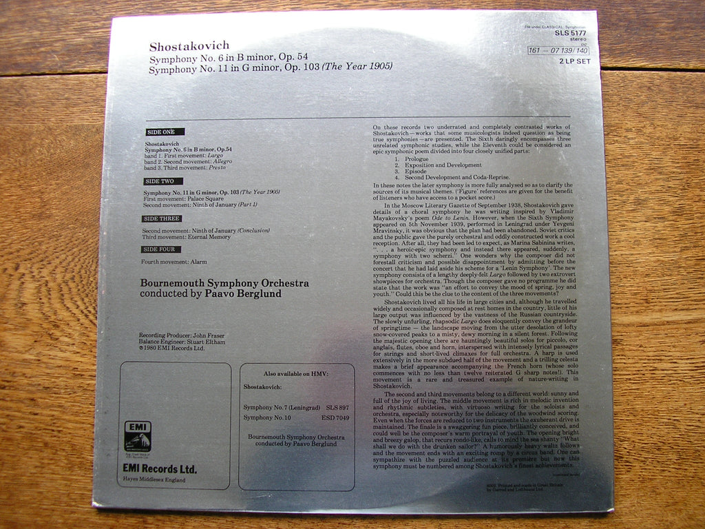SHOSTAKOVICH: SYMPHONIES Nos. 6 & 11   BERGLUND / BOURNEMOUTH SYMPHONY ORCHESTRA    SLS 5177