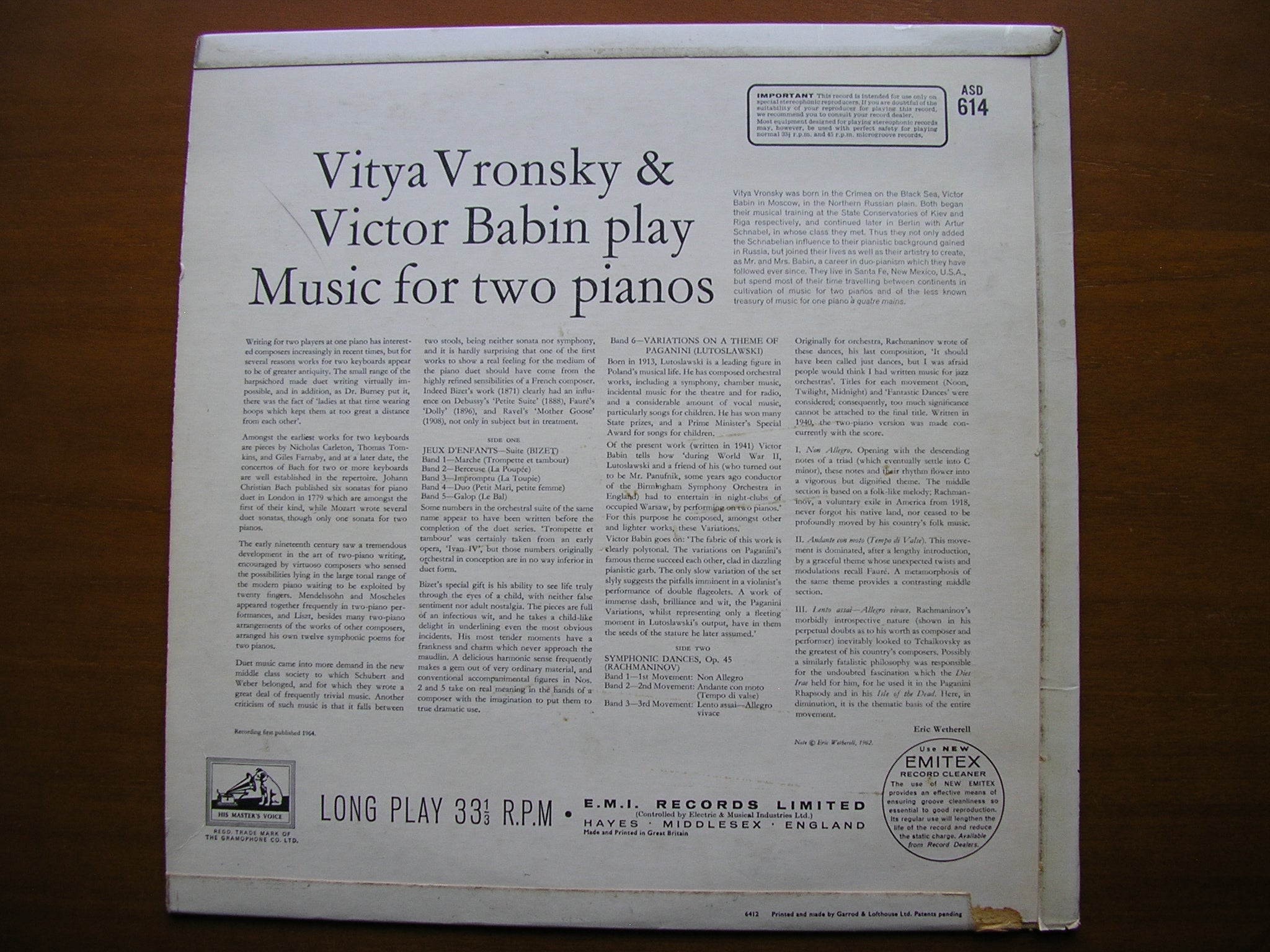 MUSIC FOR TWO PIANOS: RACHMANINOV / BIZET / LUTOSLAWSKI      VRONSKY & BABIN     ASD 614