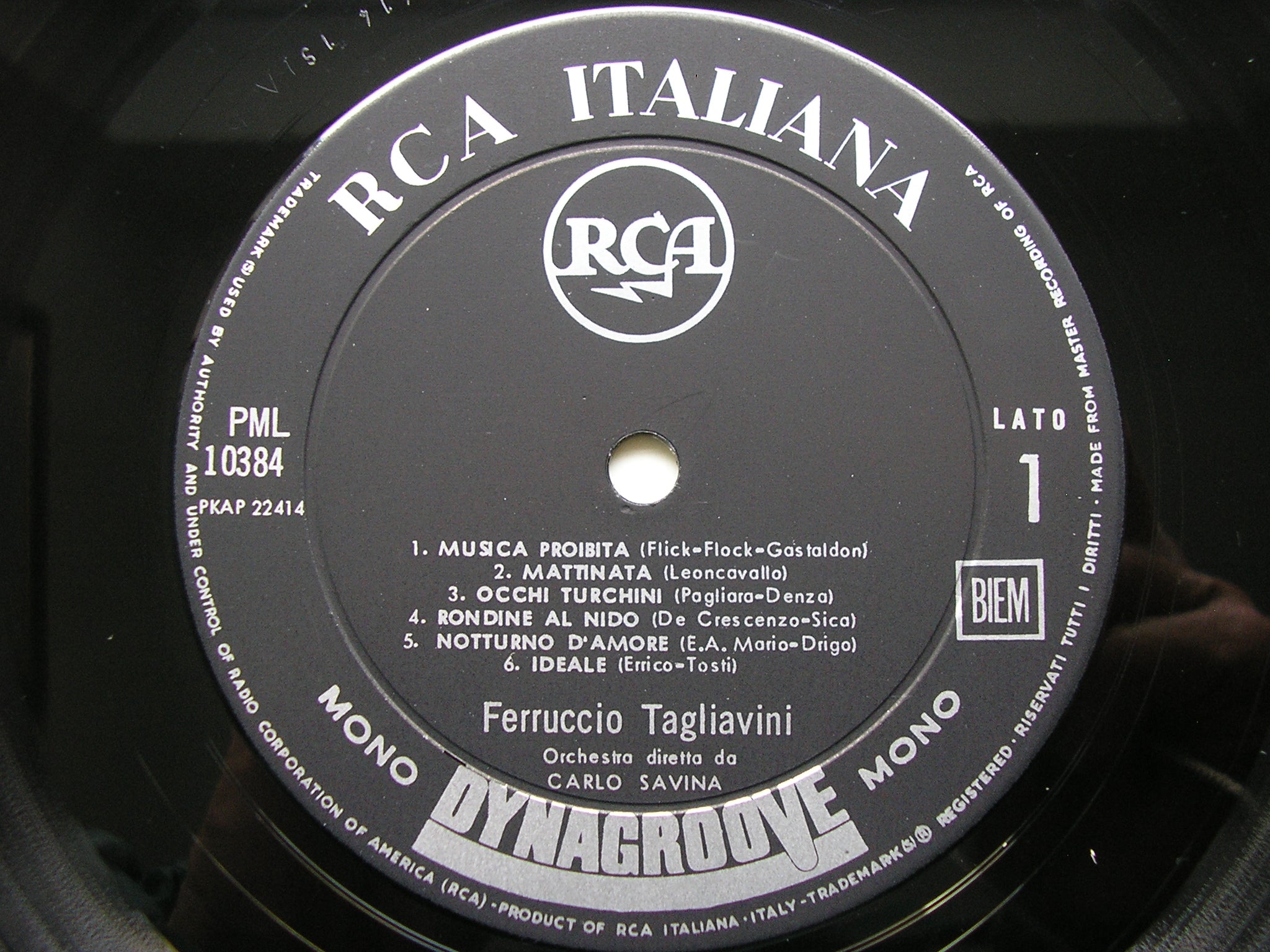 FERRUCCIO TAGLIAVINI SINGS ITALIAN SONGS: TOSTI / DENZA / DONAUDY / GASTALDON     PML 10384