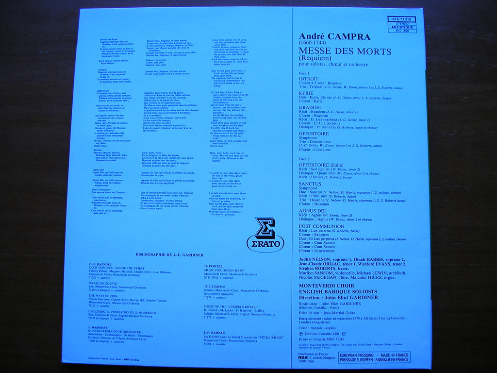 CAMPRA: MESSE DES MORTS (Requiem)      SOLOISTS / ENGLISH BAROQUE SOLOISTS / GARDINER     STU 71310