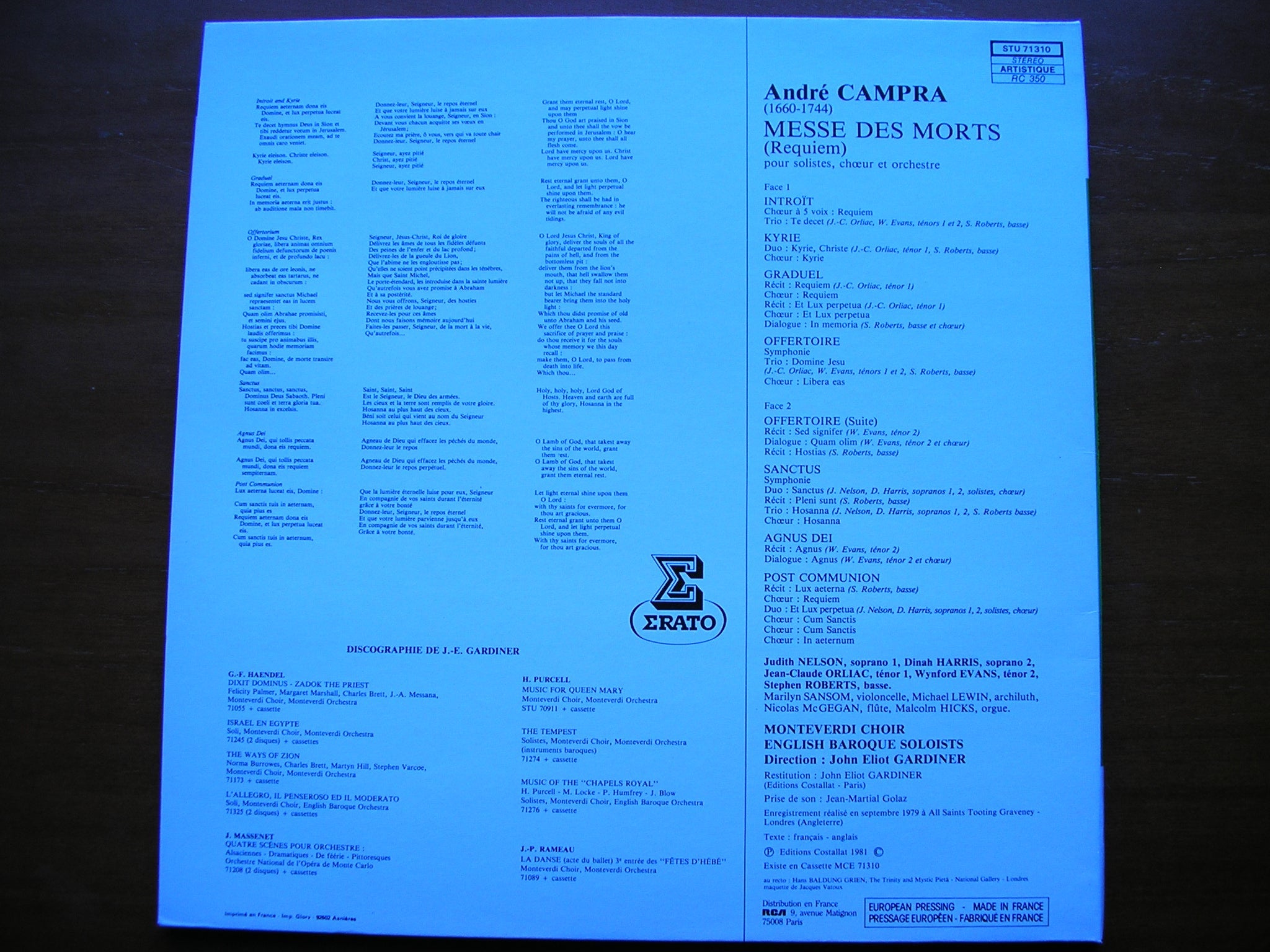CAMPRA: MESSE DES MORTS (Requiem)      SOLOISTS / ENGLISH BAROQUE SOLOISTS / GARDINER     STU 71310