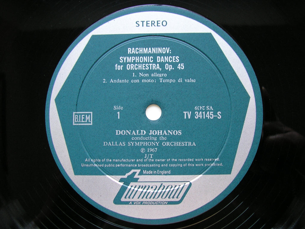 RACHMANINOV: SYMPHONIC DANCES / VOCALISE     JOHANOS / DALLAS SYMPHONY    TV 34145S