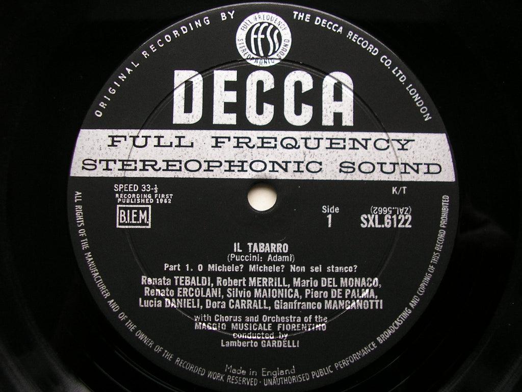 SXL 6122  PUCCINI: IL TABARRO     TEBALDI / DEL MONACO / MERRILL / MMF / GARDELLI     ED1