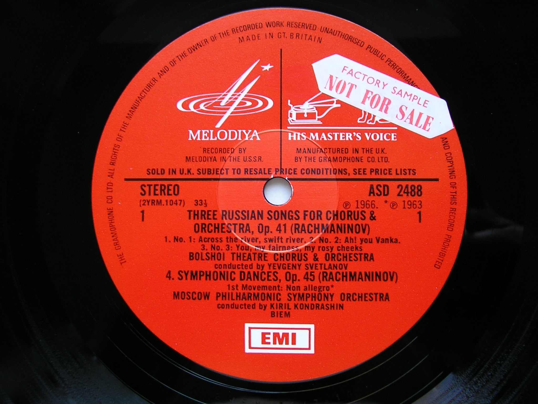 RACHMANINOV: SYMPHONIC DANCES / THREE RUSSIAN SONGS    KONDRASHIN / MPO / SVETLANOV / BOLSHOI     ASD 2488