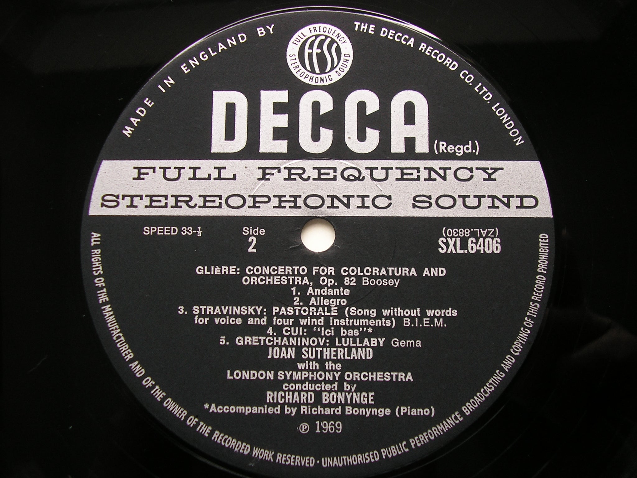 SXL 6406 RUSSIAN RARITIES: GLIERE / STRAVINSKY / CUI / GRETCHANINOV SUTHERLAND / ELLIS / LONDON SYMPHONY / BONYNGE