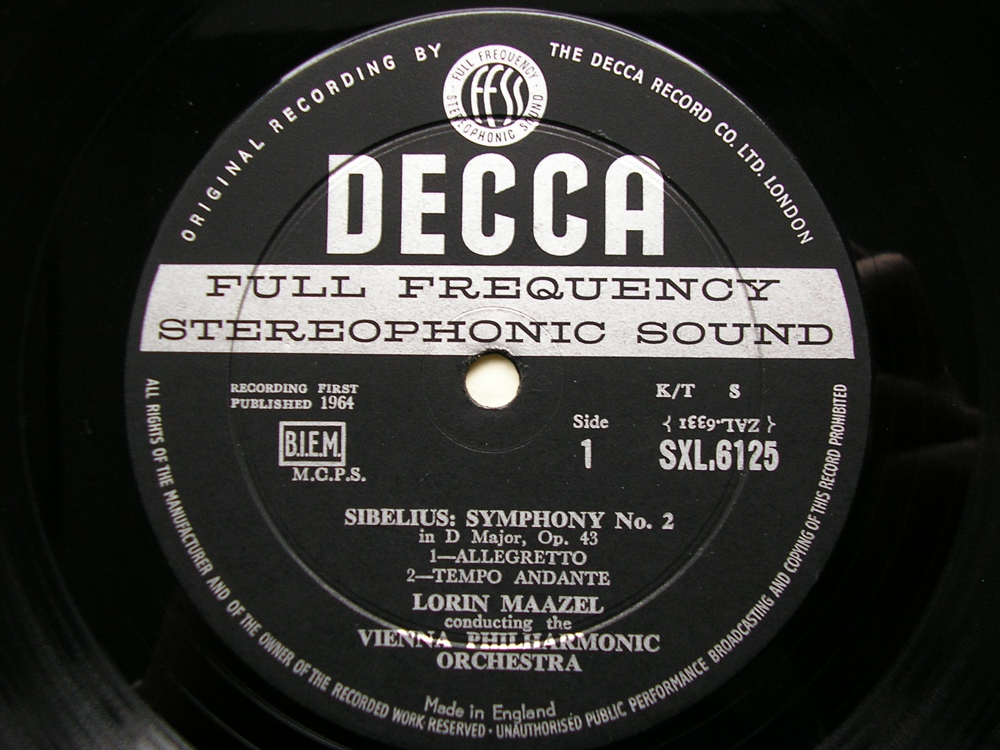 SXL 6125  SIBELIUS: SYMPHONY No. 2      MAAZEL / VIENNA PHILHARMONIC     ED1