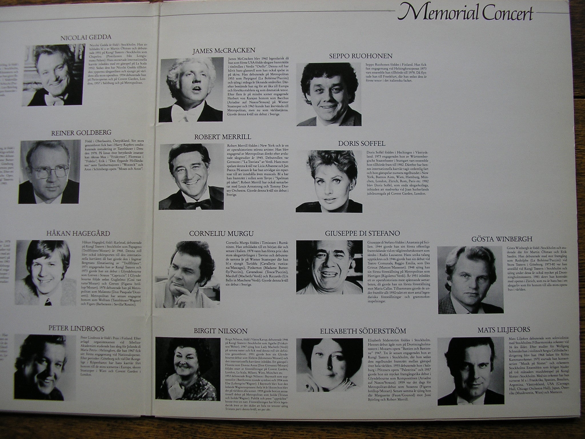 JUSSI BJORLING MEMORIAL CONCERT   NILSSON / DI STEFANO / GEDDA / MERRILL / FISICHELLA /  McCRACKEN    SLT 33275 / 6