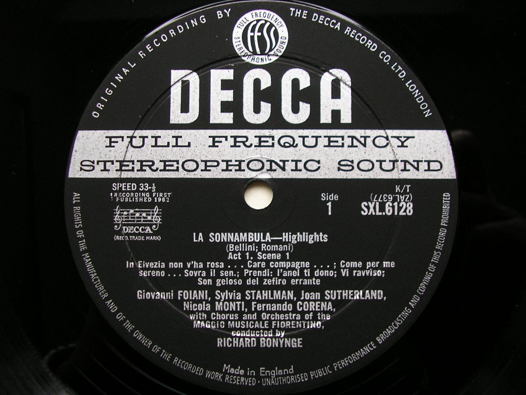 SXL 6128  BELLINI: LA SONNAMBULA    SUTHERLAND / MONTI / ELKINS / MMF / BONYNGE      ED1