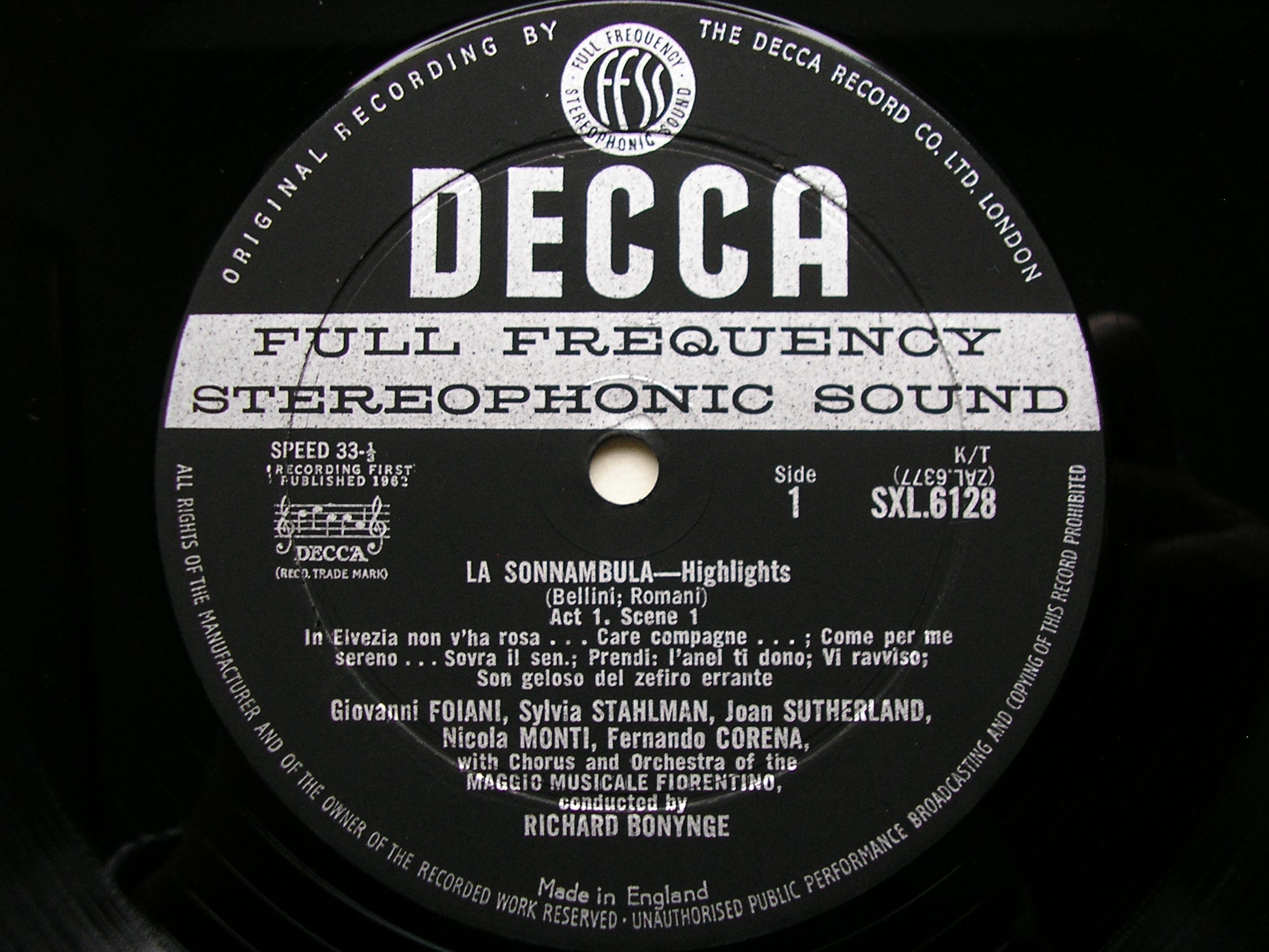SXL 6128  BELLINI: LA SONNAMBULA    SUTHERLAND / MONTI / ELKINS / MMF / BONYNGE      ED1