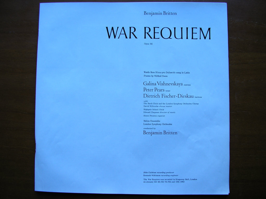 BRITTEN:  WAR REQUIEM      SOLOISTS / MELOS ENSEMBLE / LONDON SYMPHONY / BRITTEN     2LP     SET 252/3