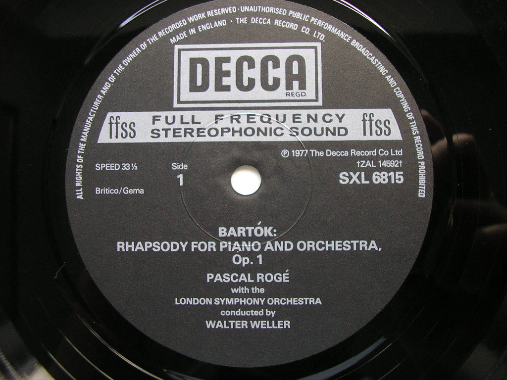 SXL 6815 BARTOK: PIANO CONCERTO No. 1 / RHAPSODY ROGE / LONDON SYMPHONY / WELLER