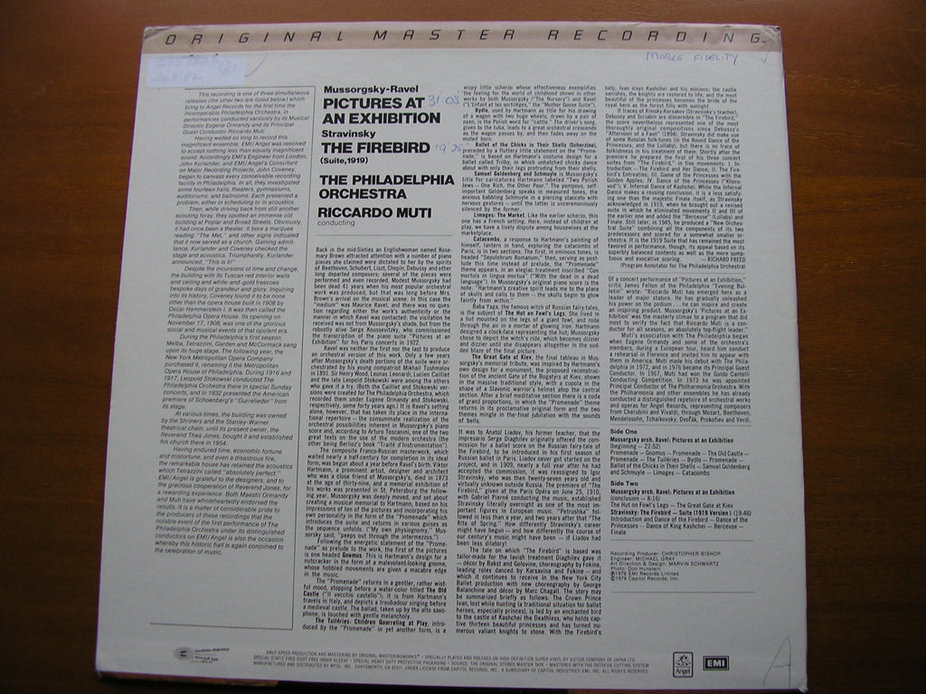 MUSSORGSKY: PICTURES AT AN EXHIBITION / STRAVINSKY: THE FIREBIRD Suite      MUTI / PHILADELPHIA ORCHESTRA     MFSL 1-520