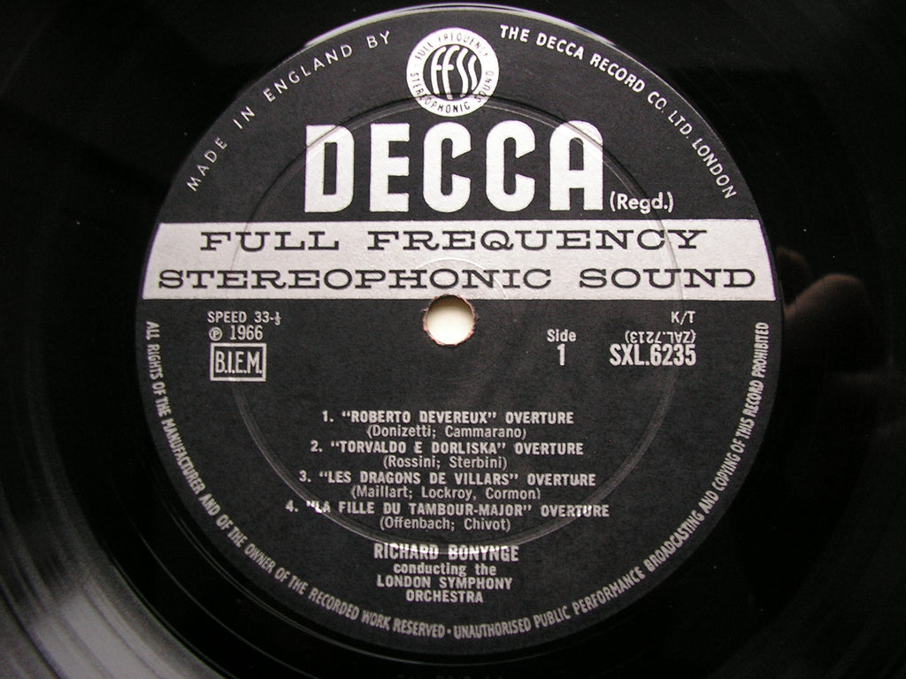 SXL 6235 FAVOURITE OVERTURES OF THE 19th CENTURY: VERDI / OFFENBACH / ROSSINI / WALLACE / MAILLART LONDON SYMPHONY / BONYNGE
