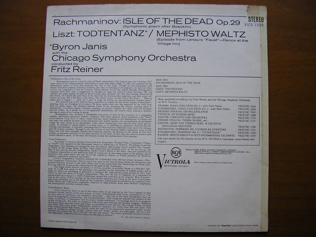 RACHMANINOV: ISLE OF THE DEAD / LISZT: TODTENTANZ / MEPHISTO WALTZ     JANIS / CHICAGO SYMPHONY / REINER     VICS 1205