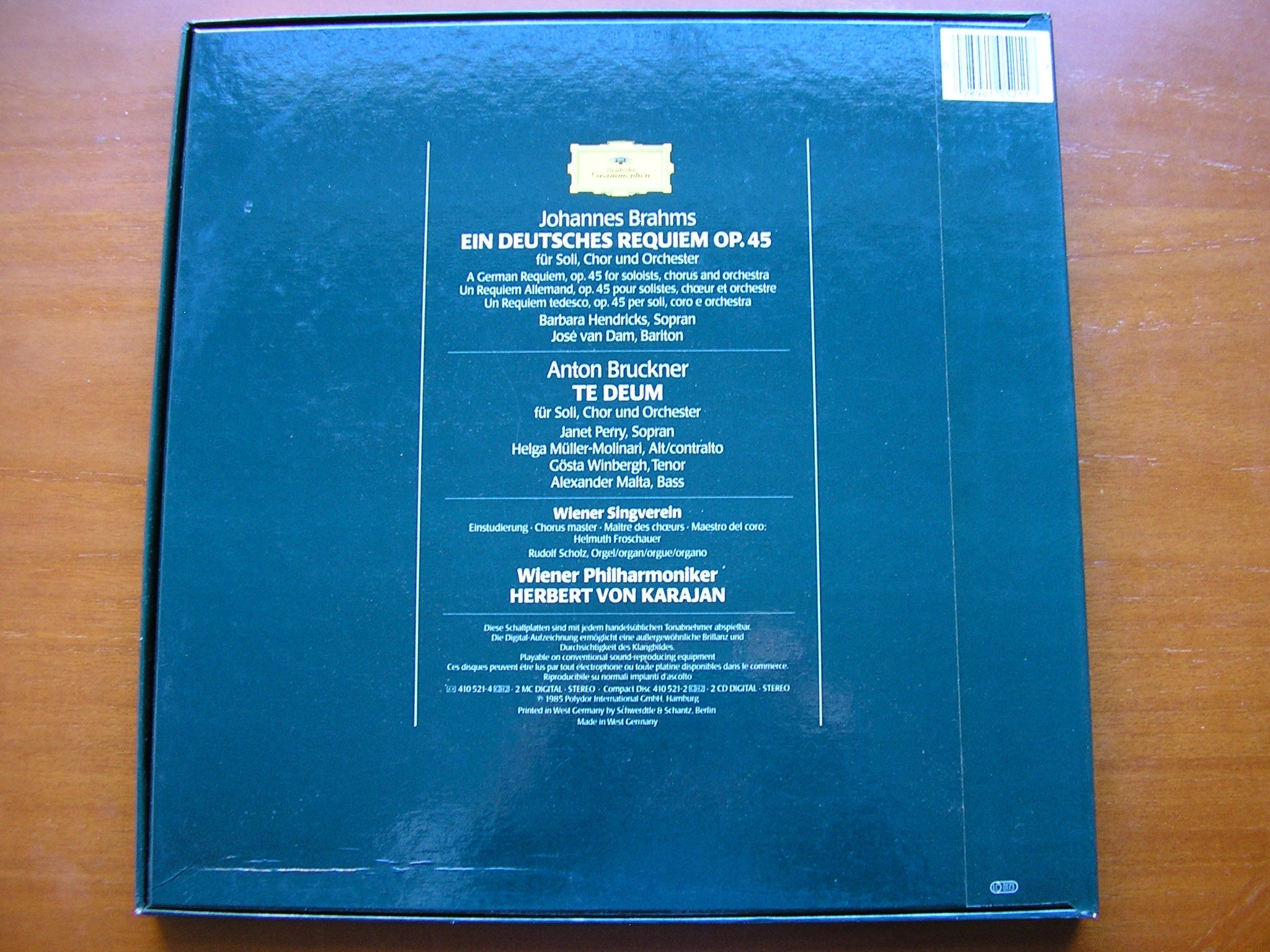 BRAHMS: EIN DEUTSCHES REQUIEM / BRUCKNER: TE DEUM     SOLOISTS / VIENNA PHILHARMONIC / KARAJAN    2LP    410 521