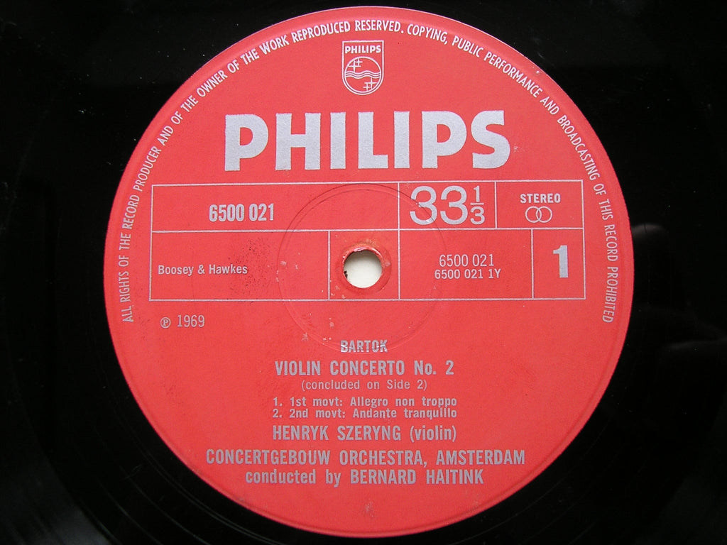 BARTOK: VIOLIN CONCERTO No. 2 / RHAPSODY      SZERYNG / CONCERTGEBOUW ORCHESTRA / HAITINK    6500 021