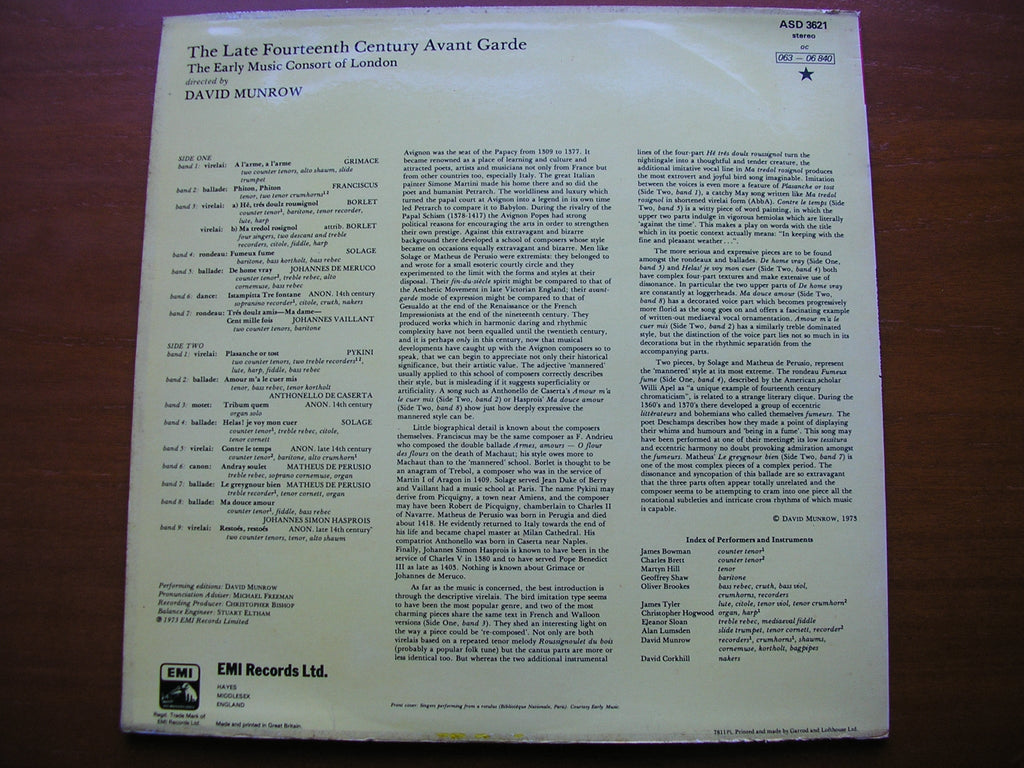 THE ART OF COURTLY LOVE: Late 14th Century Avant Garde     MUNROW / THE EARLY MUSIC CONSORT OF LONDON     ASD 3621
