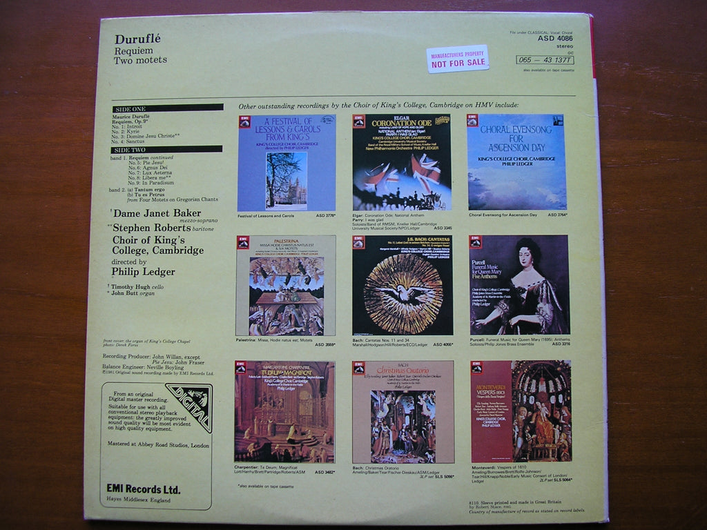 DURUFLE: REQUIEM    SOLOISTS / KING'S COLLEGE CHOIR CAMBRIDGE / MOTETS: TANTUM ERGO / TU  ES PETRUS      LEDGER    ASD 4086