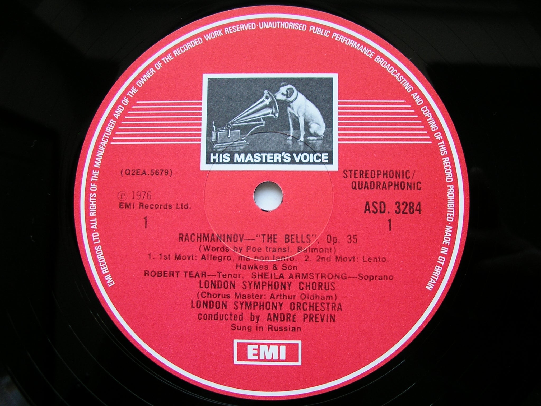 RACHMANINOV: THE BELLS / VOCALISE       SOLOISTS / LONDON SYMPHONY / PREVIN      ASD 3284