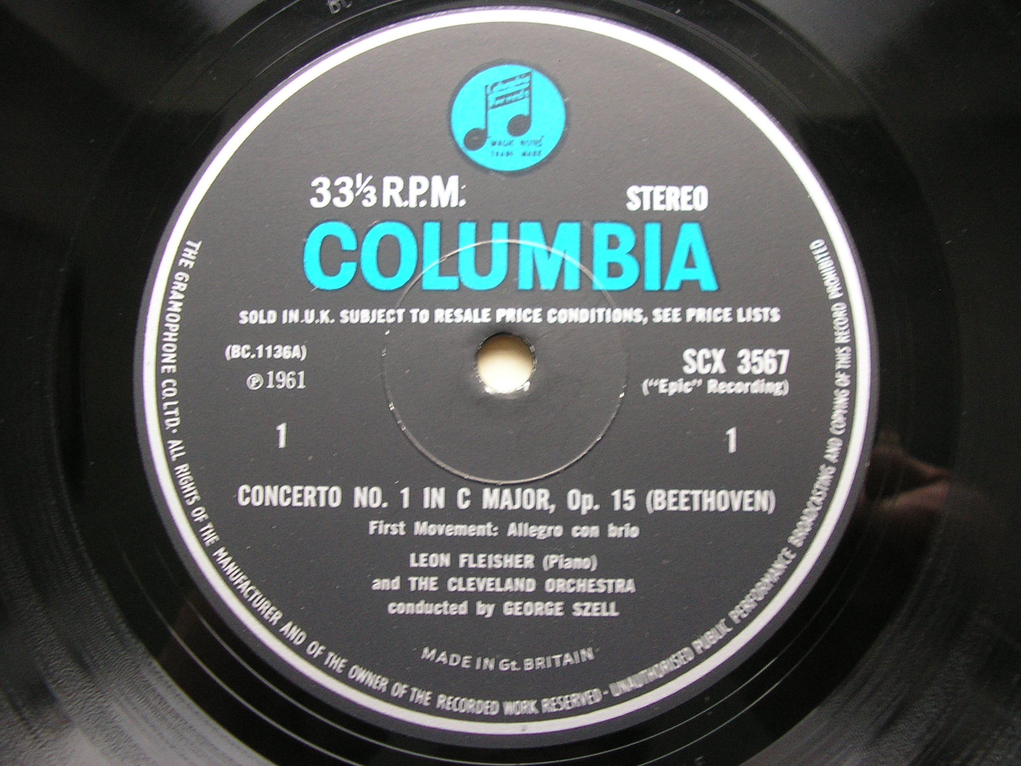 BEETHOVEN: PIANO CONCERTO No. 1    FLEISHER / CLEVELAND ORCHESTRA / SZELL     SCX 3567