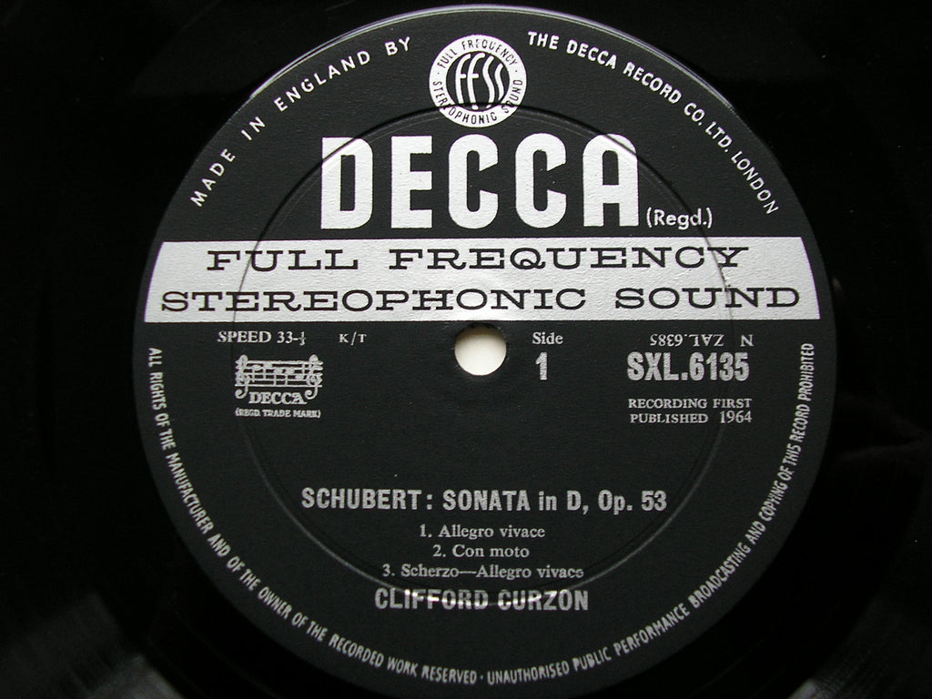 SXL 6135  SCHUBERT: SONATA in D / IMPROMPTUS Op. 90 Nos. 3 & 4     CLIFFORD CURZON   ED2