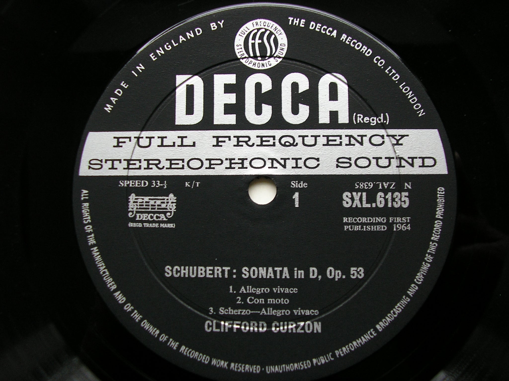 SXL 6135  SCHUBERT: SONATA in D / IMPROMPTUS Op. 90 Nos. 3 & 4     CLIFFORD CURZON   ED2