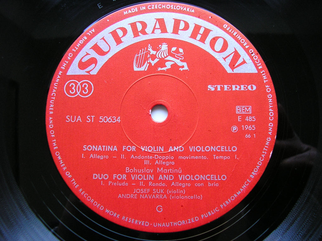HONEGGER / KODALY / MARTINU: DUOS FOR VIOLIN & CELLO      JOSEF SUK / ANDRE NAVARRA      SUA ST 50634