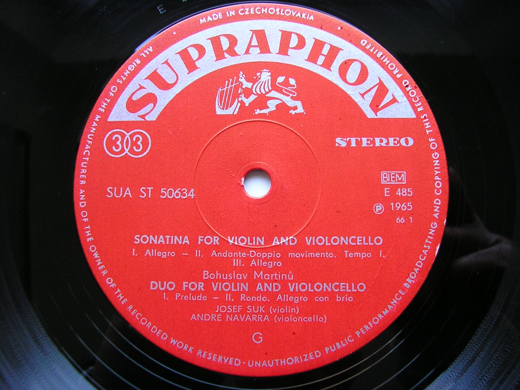 HONEGGER / KODALY / MARTINU: DUOS FOR VIOLIN & CELLO      JOSEF SUK / ANDRE NAVARRA      SUA ST 50634