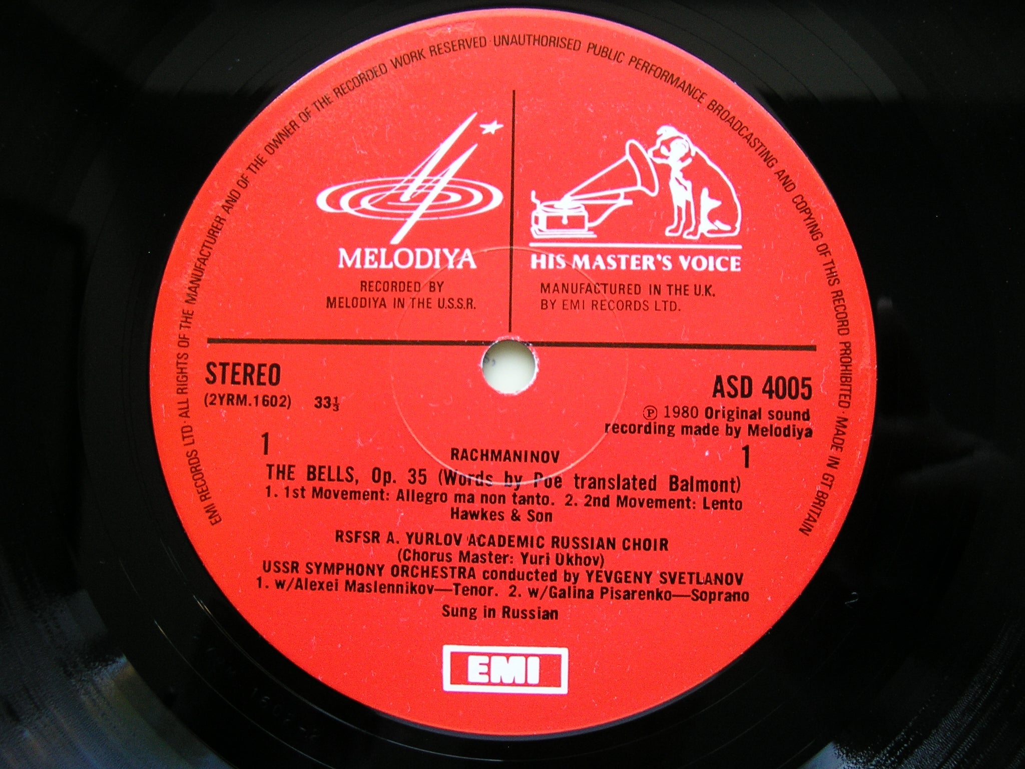 RACHMANINOV: THE BELLS    SOLOISTS / USSR SYMPHONY / SVETLANOV     ASD 4005