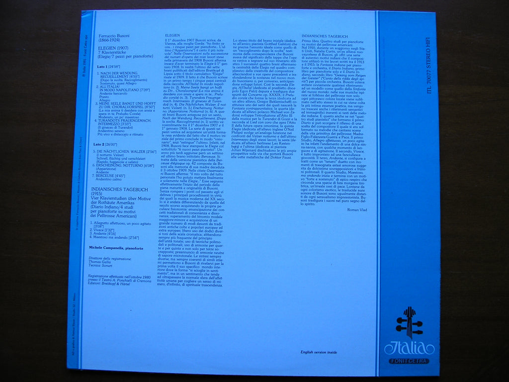 BUSONI: ELEGIES / INDIAN STUDIES      MICHELE CAMPANELLA       ITL 70077