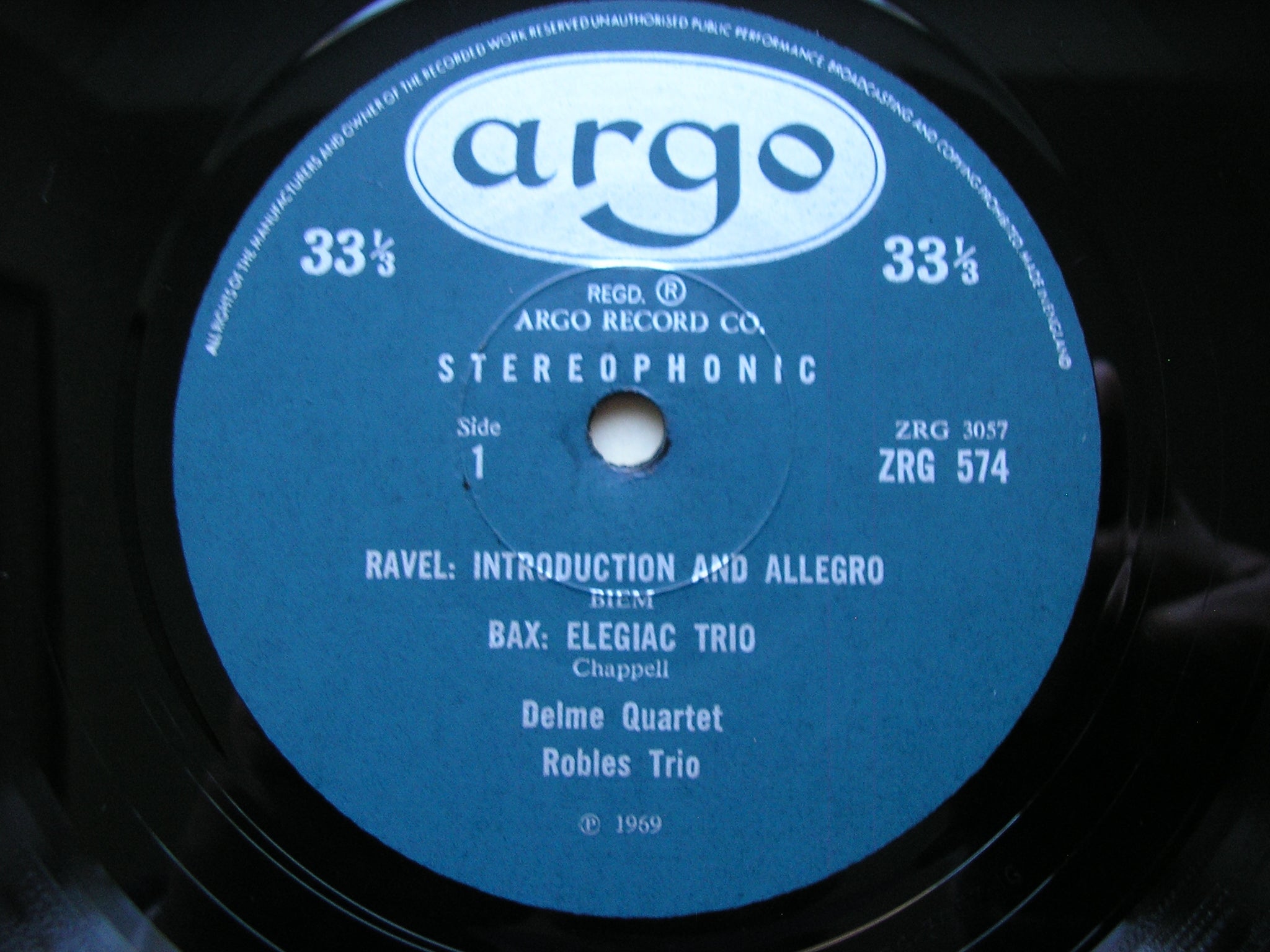RAVEL: INTRODUCTION & ALLEGRO / BAX: ELEGAIC TRIO / DEBUSSY: TRIO      ROBLES TRIO / DELME QUARTET     ZRG 574